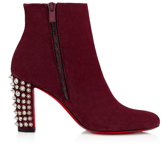 Christian Louboutin Suzi Folk 85 Prunus Red Suede Spike Ankle Heel Bootie 37 - Picture 7 of 12